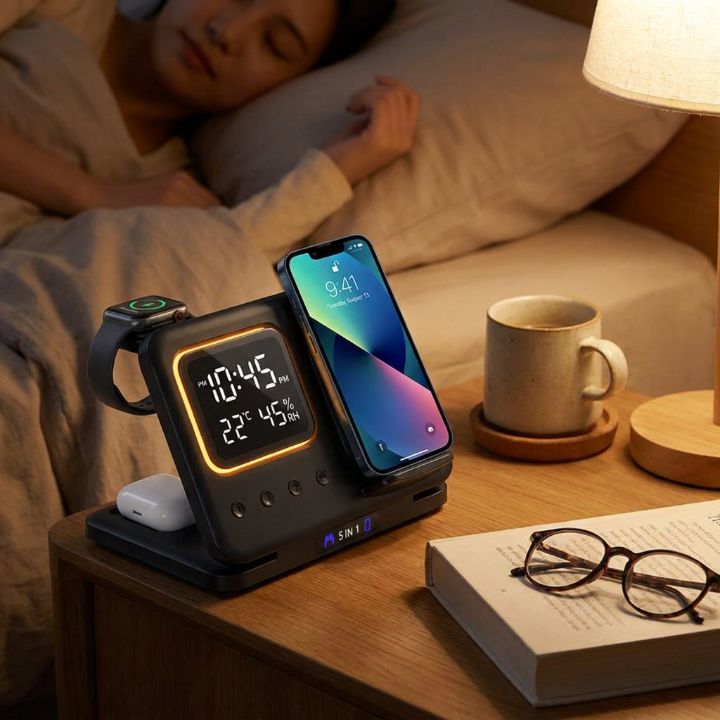 15W Wireless Charger Stand LED Alarm Clock lifestyle