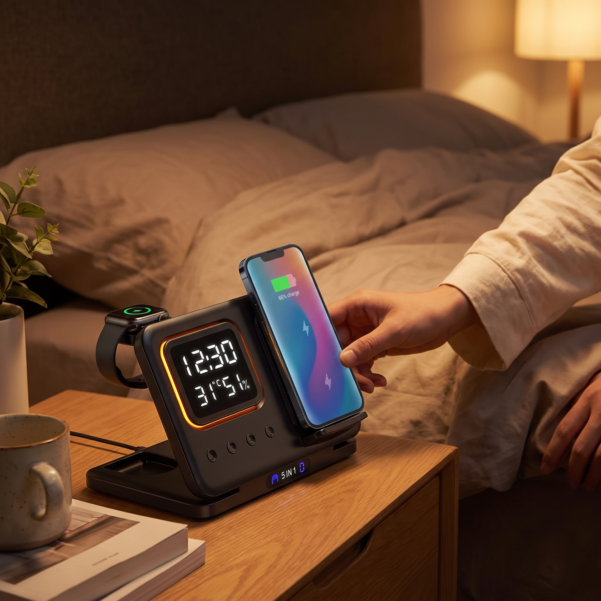 Wireless Charger Stand LED Alarm lifestyle